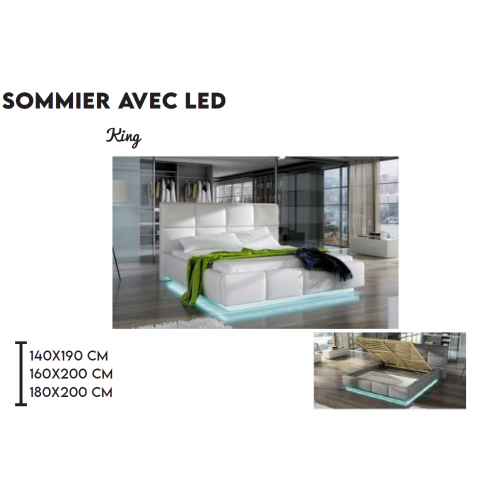 Structure sommier relevable + Tête de lit led KING